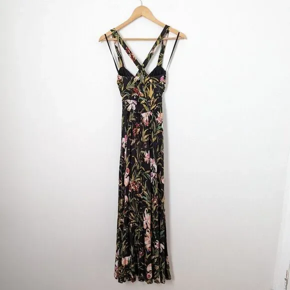 Maeve Anthropologie black green pink tropical floral Gabriela stretch maxi dress - Picture 8 of 9